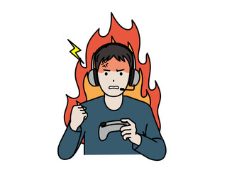 ゲームして怒る男性のイラスト