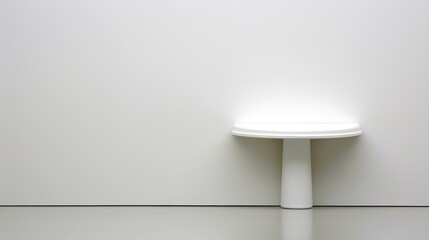 Obraz premium Monochromatic composition showcases a minimalist white table against a blank wall highlighting the