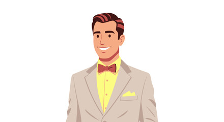 Smiling Man in Beige Suit and Bow Tie