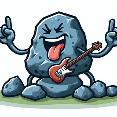 Rockin' Stone Cartoon Character Playing Guitar