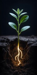 Young green plant growing from soil