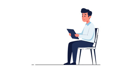 Man Using Tablet While Sitting on Chair