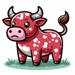 Adorable Red and White Spotted Bull Calf Cartoon