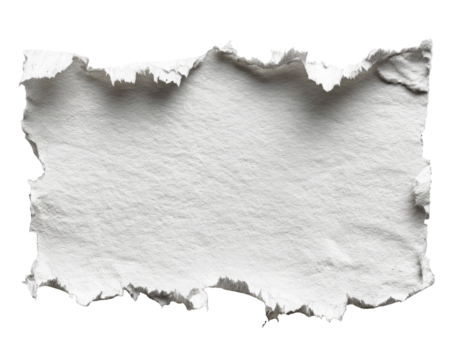 Torn Piece of White Paper with Rough Edges on transparent background