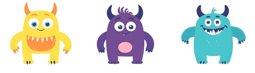 Fototapeta premium Cute monsters, colorful, vector illustration on white background