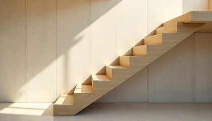 Obraz premium wood, stairs, steps, minimalist, architectural, clean, light, shadow, geometric, simplistic, concrete, monochrome, 4K and HD image