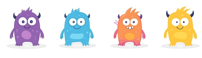 Fototapeta premium Cute monsters, colorful, vector illustration on white background