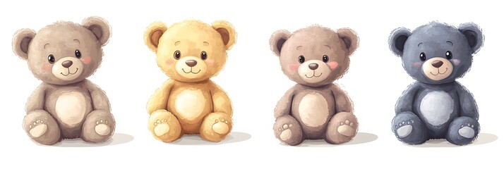 Obraz premium Cute teddy bear toys sitting isolated on a white background