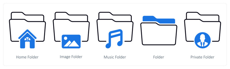 Fototapeta premium A set of 5 mix icons as home folder, image folder, music folder