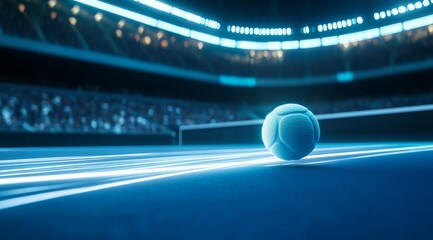 Tennis ball on court, stadium