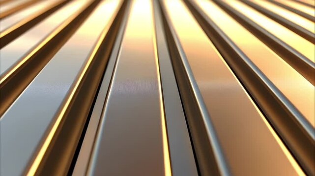 A close-up of parallel metallic lines reflecting light, creating a shiny, textured surface.