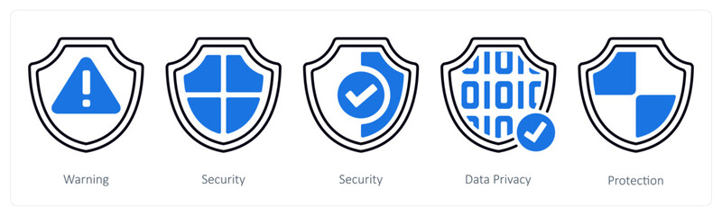 A set of 5 mix icons as warning, security, data privacy