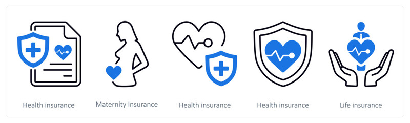 Obraz premium A set of 5 mix icons as health insurance, maternity insurance, life insurance