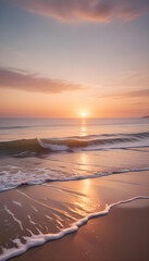 Serene Sea with Beautiful Pastel Sunset Colors on the Horizon Outdoors