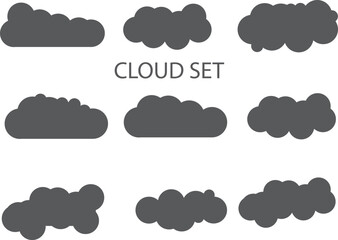 Flat Clouds Design set. Clouds for cartoons, social posts, and single uses. Dark color Cloud design set.