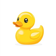 Fototapeta premium A cute yellow rubber duck, a simple flat icon design, on a white background