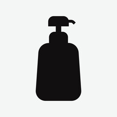 Black silhouette of a soap or sanitizer dispenser with pump top on white background. Clean outline design, perfect for icons, labels, packaging, and hygiene-related graphics.