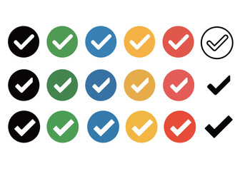 Check marks in various colors and styles, representing approval and completion