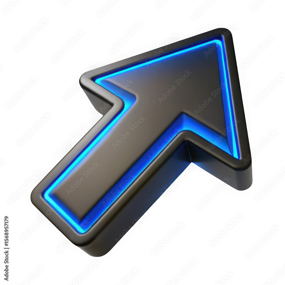 Poster upward pointing arrow cursor with blue glow isolated on transparent background