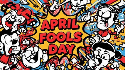 Vibrant Comic Style April Fools Day Artwork with Funny Cartoon Characters