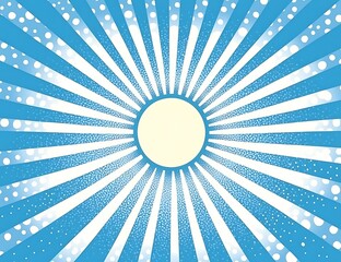 Blue comic background with rays of light, halftone style