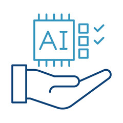 Accountability icon.  Scales and Hand Representing Ownership and Responsibility in AI Development. Black Outline.