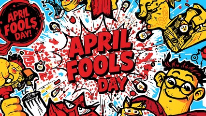 Colorful Cartoon Doodle Style April Fools Day Celebration Poster Design