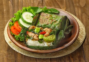 Nasi Bakar. Grilled rice refers to rice that is grilled with charcoal until the banana leaves turn slightly black using several spices and side dishes, then wrapped in banana leaves, then grilled over