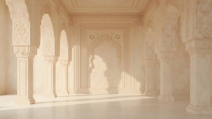 Sunlight Casting Shadows Across Intricate Arches in Historic Palace Hall