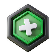 Obraz premium 3d green hexagon with plus icon isolated on transparent background