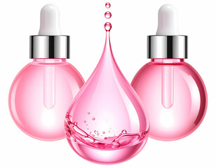 Pink Serum Bottles Drops Skin Hydration Treatment Beauty Product Photography Facial Care Hydrating