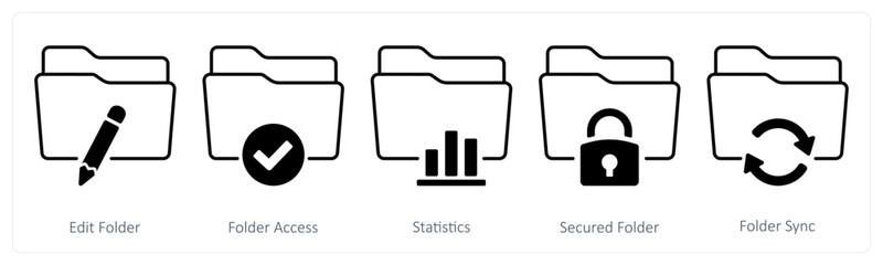 A set of 5 mix icons as edit folder, folder access, statistics