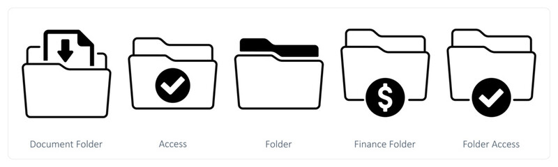 A set of 5 mix icons as document folder, access, folder