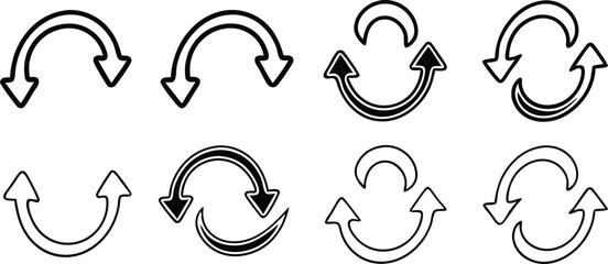 Obraz premium Set of Black Outline Arrows in Different Shapes on White.