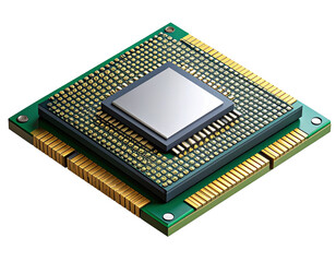 Isometric View of GPU Chip with Circuit Patterns  White Background Transparent PNG