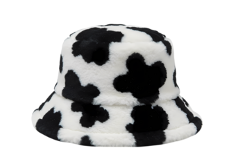 Cozy Cow Print Bucket Hat isolated on transparent background