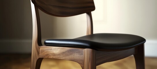 Wooden Dining Chair with Black Leather Seat