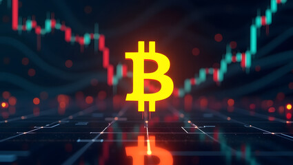 A glowing Bitcoin symbol surrounded by live crypto data — representing the central role of cryptocurrency in modern trading.