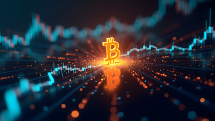 A glowing Bitcoin symbol surrounded by live crypto data — representing the central role of cryptocurrency in modern trading.