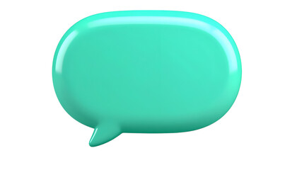 Aqua Speech Bubble: A vibrant, aqua-colored speech bubble, glossy and three-dimensional, isolated against a pure white background. Perfect for conveying messages, dialogue, and communication concepts.