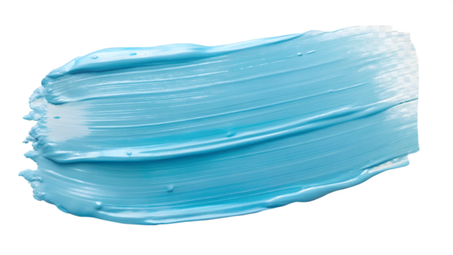 A vibrant blue paint stroke is isolated on transparent background