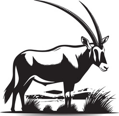 Fototapeta premium Oryex Animal Illustration Vector in Black & White | Minimal Monochrome Wildlife Art