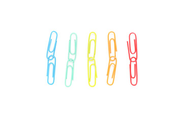 Colorful Linked Paper Clips on a White Background, Symbolizing Connection and Unity