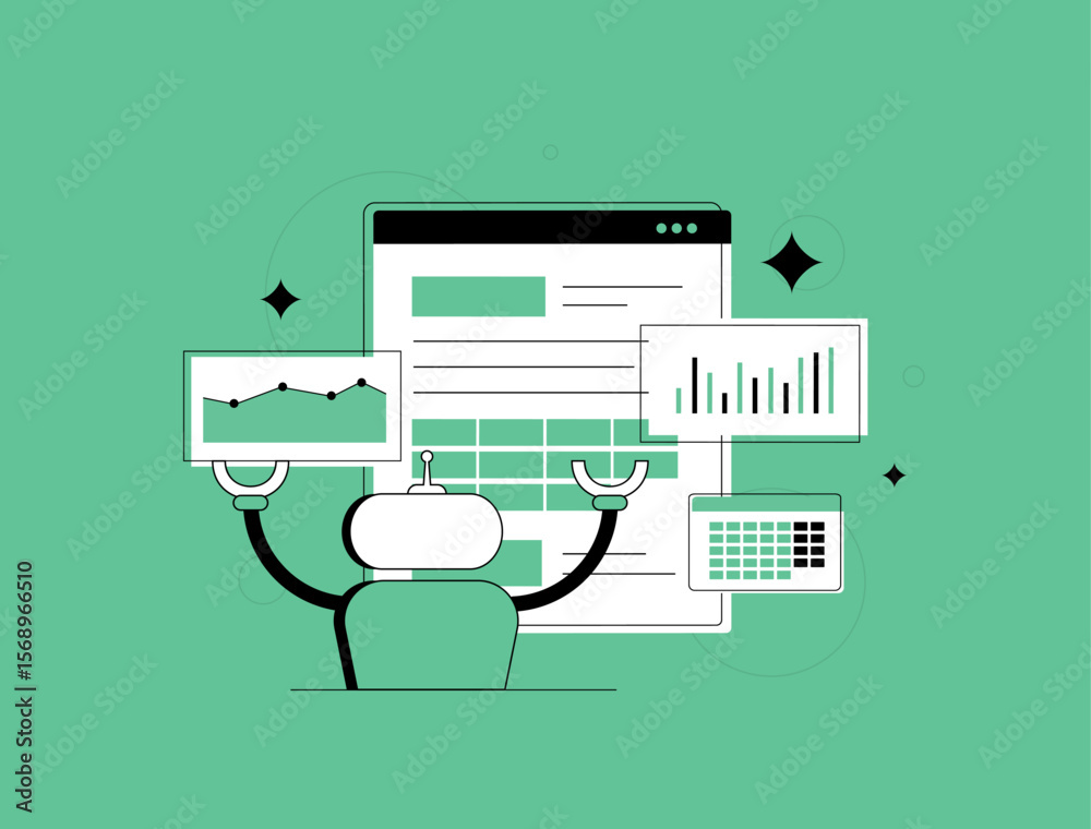 Poster ai automation system managing data analysis, business intelligence reports. robotic process automati