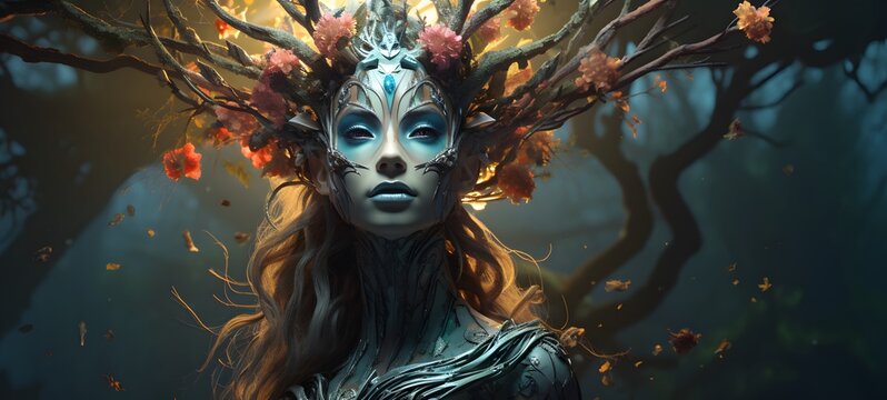 A treants dryad , a small creature made of glass that is sitting in the palm of your hand,ai generative