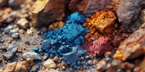 Colorful mineral pigments on rocks