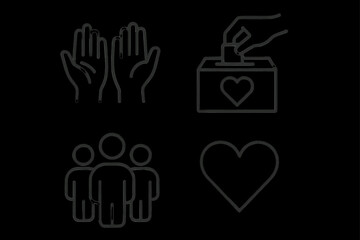 Obraz premium Simple icons of hands, donation, group, and heart symbols