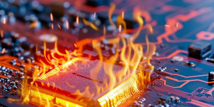 a CPU is on fire and melting from overclocking