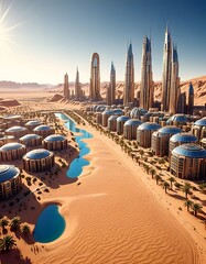 Futuristic Desert City Oasis with Advanced Architecture