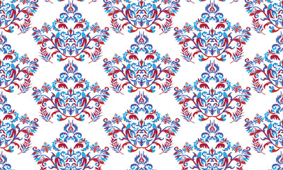 Hand draw Ikat floral paisley embroidery.Ikat ethnic oriental pattern traditional.great for background ,curtain, carpet, wallpaper, clothing, wrapping,batik,clothing or decorations.Vector illustration